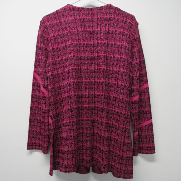 Ming Wang Pink Black Textured Knit Artsy Cardigan Jacket sz L Workwear Career - Picture 2 of 4